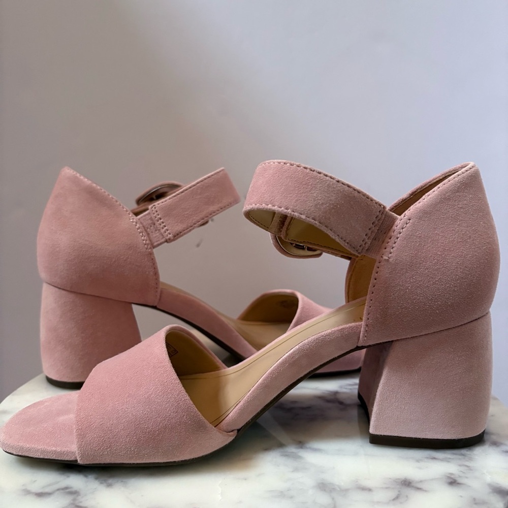 Vionic Dusty Pink Suede Block Heel Sandals - Picture 6 of 12
